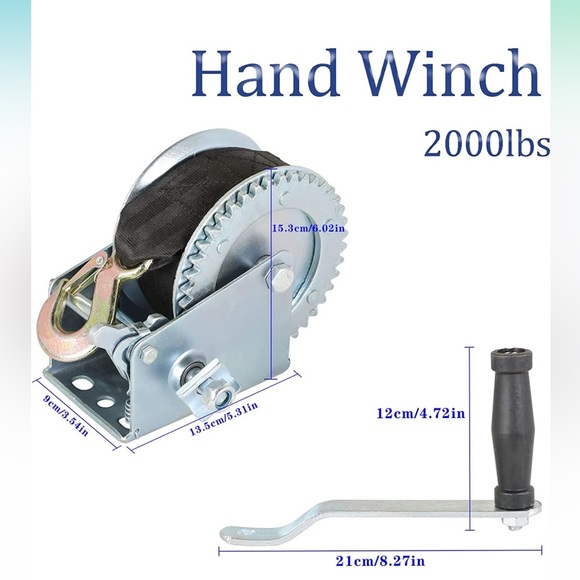 findmall Heavy Duty Hand Winch 2000lbs Hand Crank Strap Gear with 6m - Picture 2 of 6